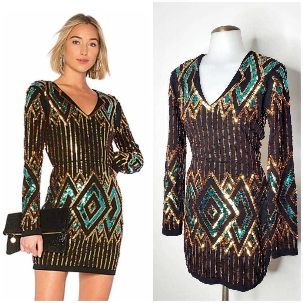 Revolve - Endeless Rose Sequin Embellished Bodycon Long Sleeve Mini Dress